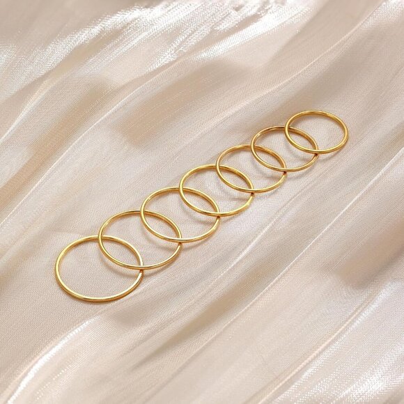 Chic and Durable 14K Gold Plated Stacking Rings | 1mm Thin Comfort-Fit Sizes 3-9 - Picture 3 of 7